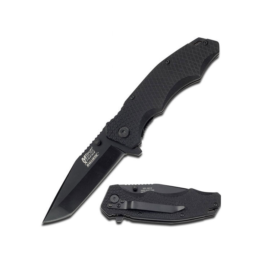 Spring Assisted 4.5 Inch Black Tanto Blade Folding Knife Cheap Knives