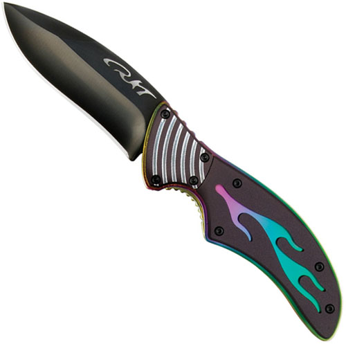 CRKT Fulcrum Flame Drop Point Black Blade Folding Knife