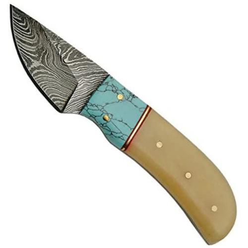 Damascus Steel Fixed Knife Turquoise Handle