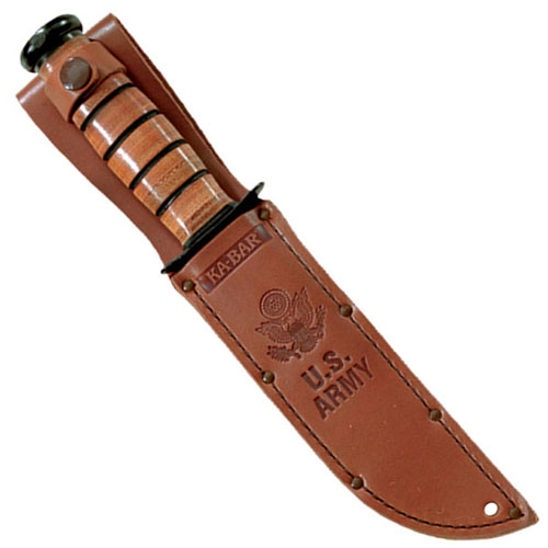 Ka-Bar 3-1220S-5 Army Logo Brown Leather Sheath Fixed Blade Knife
