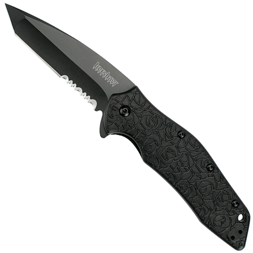 Kuro Tanto Style Half Serrated Folding Blade Knife