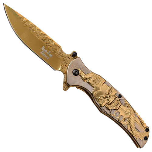 Dark Side Blades Two Tone Stainless Steel Handle Folding Knife