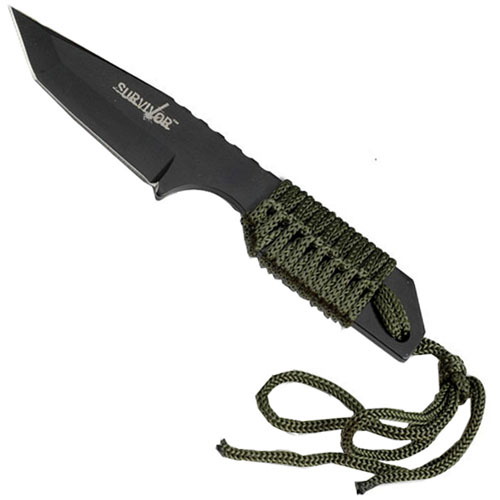 7 Inch Survival Tanto Black Fixed Blade Knife