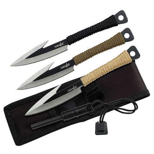 Survivor Cord Wrapped Handle 3 Pcs Throwing Knife Set