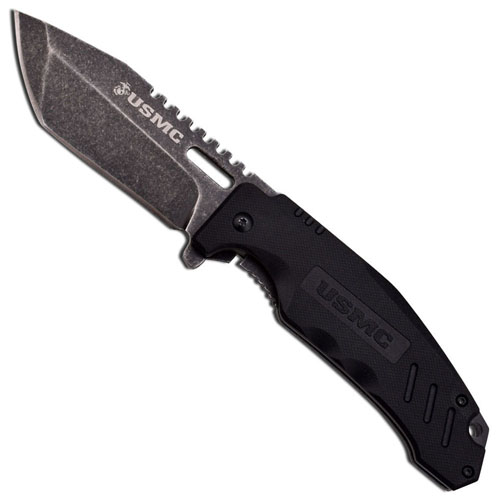 US Marines G-10 Stonewashed Black Tanto Folding Knife