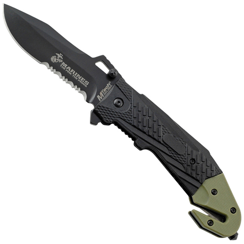 Master Cutlery M-A1026gn U.S. Marines Half Serrated Edge Folding Knife