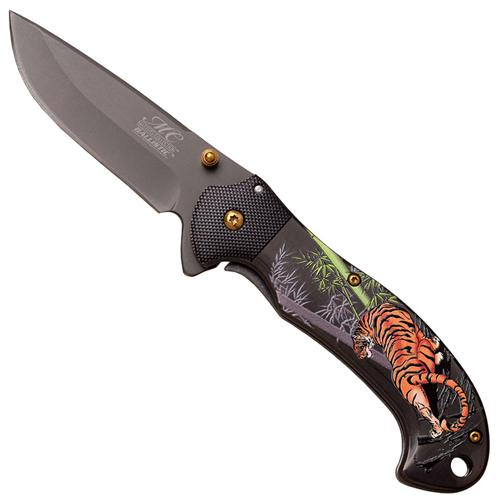 Masters Collection Full Color Embossed Tiger Folding Knife