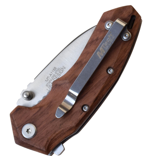 MTech USA MT-A1158BR Folding Knife - Brown Wood Handle