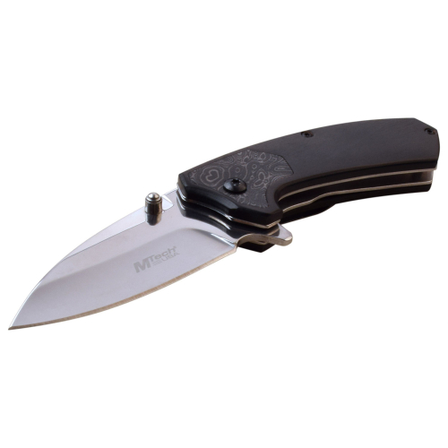 MTech Usa  MT-A1163BK Folding Knife - Handle w Etched Steel Inlay