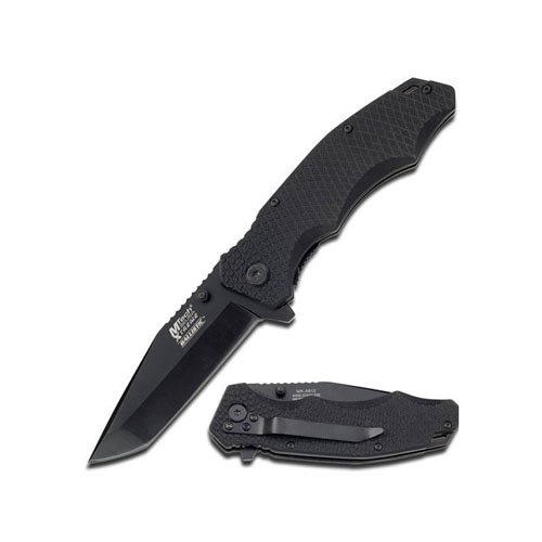 Spring Assisted 4.5 Inch Black Tanto Blade Folding Knife