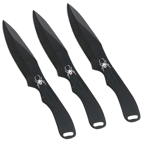 Perfect Point Black 8 Inch Spider Print 3 Pcs Throwing Knife Set