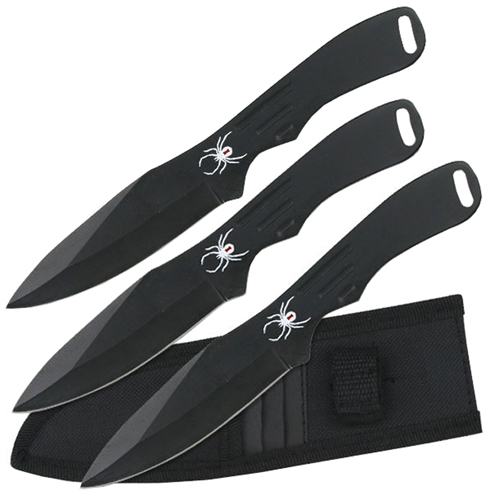 Perfect Point Black 8 Inch Spider Print 3 Pcs Throwing Knife Set | Mr.knife