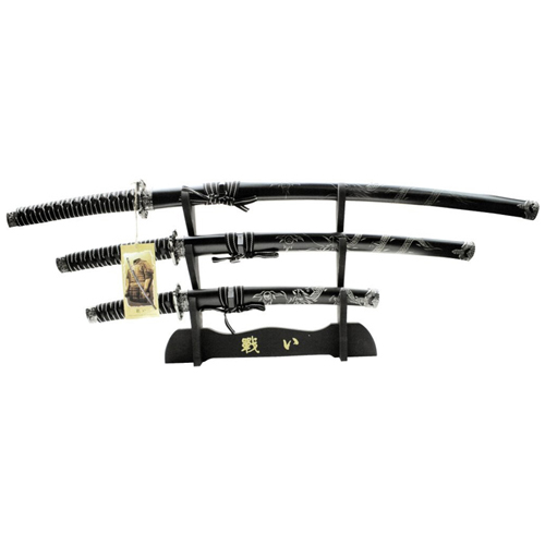 YK-58D4 Cord Wrapped Handle 3 Pcs Sword Set