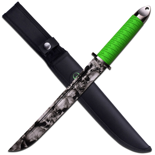 Z Hunter ZB-120GSGRAY Green Ribbon Pattern Rubber Handle Fixed Knife