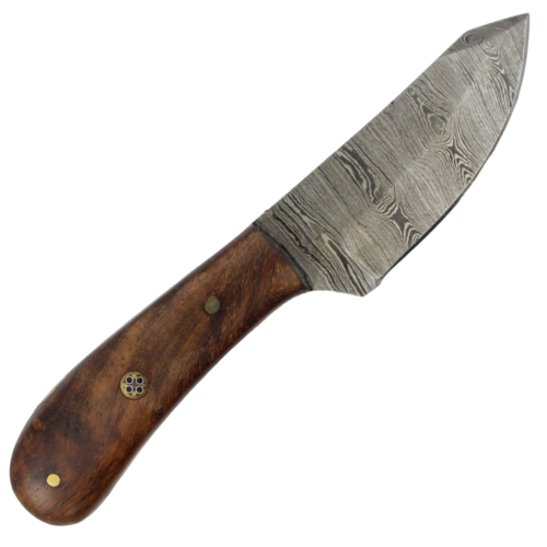 True Damascus Fixed Blade Knife w/Sheath - Walnut Wood