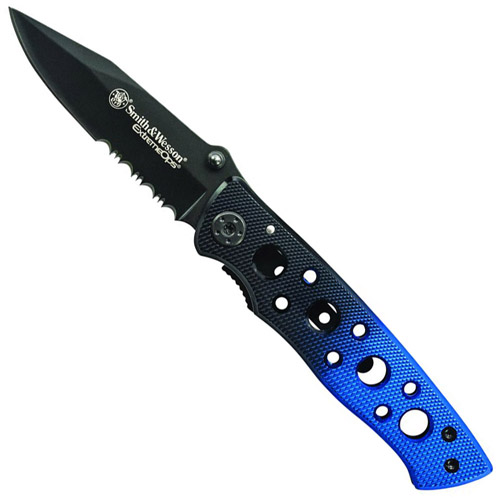 Smith & Wesson Extreme Ops Serrated Black And Blue Folding Knife