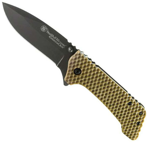 Smith & Wesson Extreme Ops Large Brown Drop Point Folding Knife
