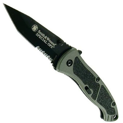 Smith & Wesson Medium Special Ops Serrated Black Tanto Blade Folding Knife