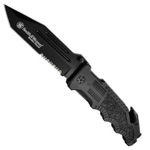 Smith & Wesson Border Guard 4 Black Coated Serrated Folding Knife