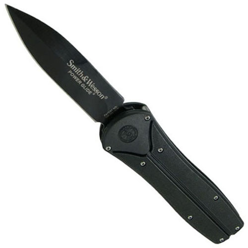 Smith & Wesson Black Power Glide Aluminum Handle Blade Plain Folding Knife