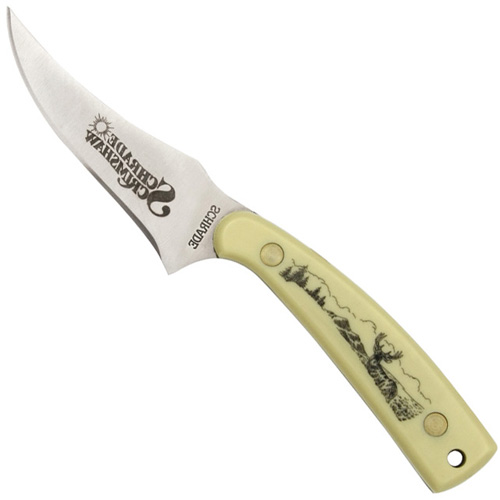 Schrade Sharpfinger Fixed Blade Knife Yellow Handle With Deer Scene