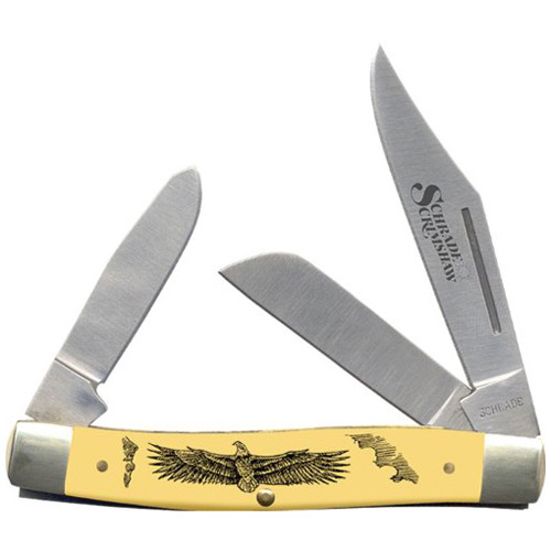 Schrade Senior Stockman Yellow With Eagle Scene