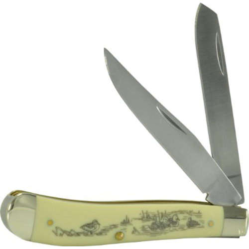 Schrade Gunstock Trapper Yellow W/ Duck Scene 1