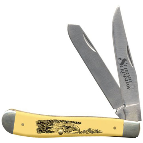 Schrade Gunstock Trapper Yellow With Eagle Scene