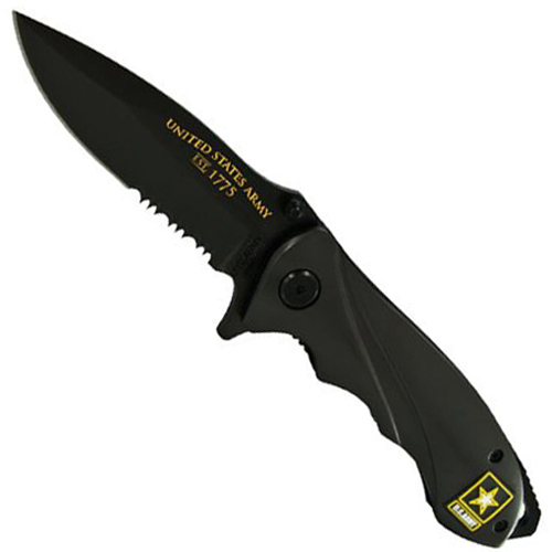 Schrade US Army Linerlock With 40 Percent Black Serrated Drop Point Blade Knife