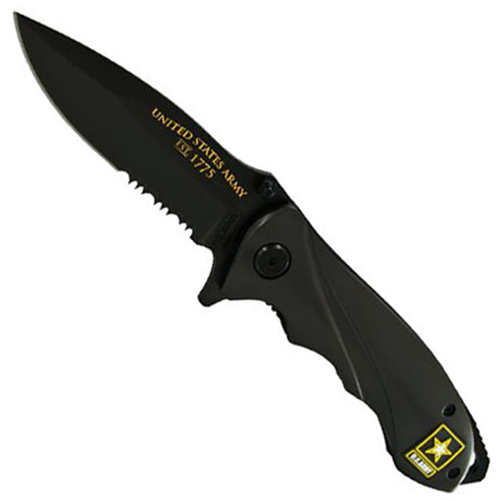 Schrade US Army Gray Stainless Handle Black Blade Comboedge Folding Knife