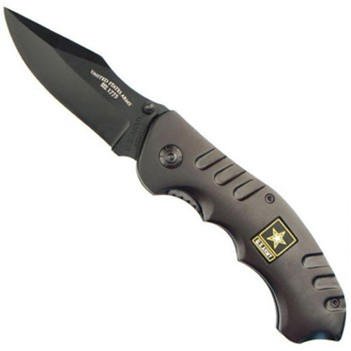 Schrade US Army Gray Stainless Handle Black Blade Comboedge Knife