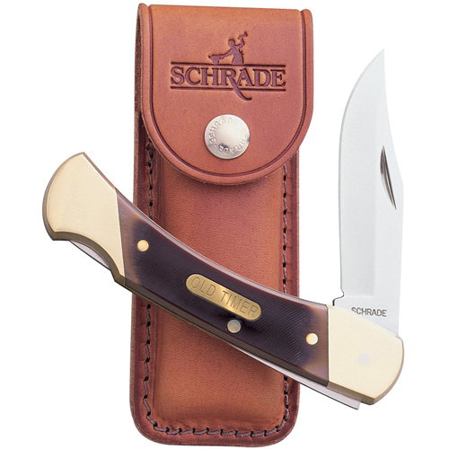 Bear Paw 5 Inches Lockback W/Leather Sheath Clam Pack