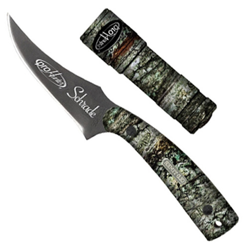 7 1/4 Inch Es Sharpfinger Camo Handle Blk Blade/Camo Flashlight W/ Nylon Sheath Clam Pack