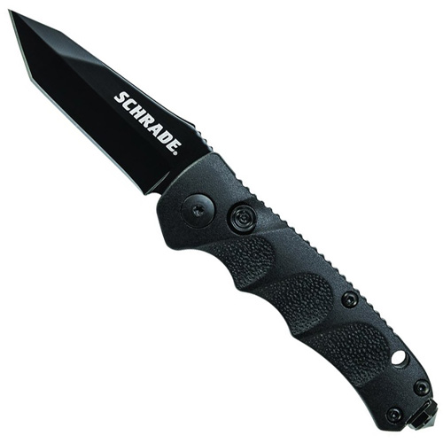 Schrade Mini Tanto Steel Push Button Lock Black Folding Knife