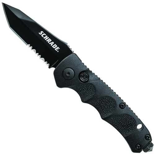 Schrade SC60MBTS Mini Tanto Automatic 2.5 Inch Black Serrated Folding Knife