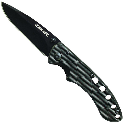 Schrade SCH107ALBK Aluminum Black Handle Folding Knife