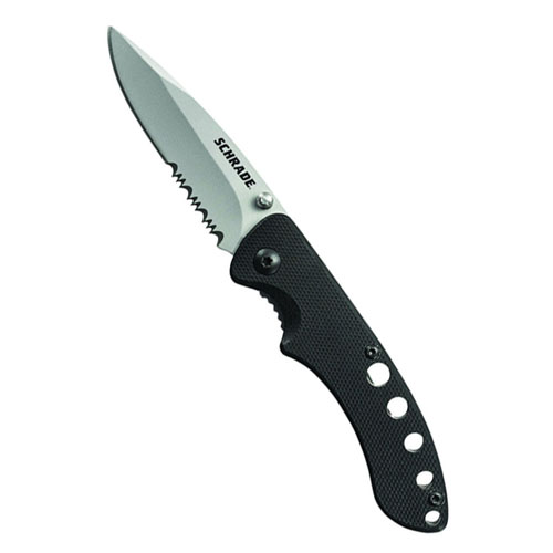 Schrade G10 Folder Holes In Handle Serrated Blade Folding Knife