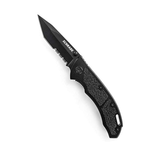 Schrade Black Tanto Aluminum Handle Serrated Folding Knife