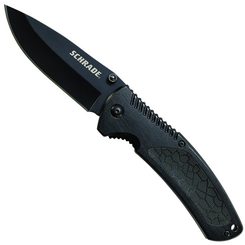Schrade Drop Point Stainless Steel Aluminum Handle Folding Knife