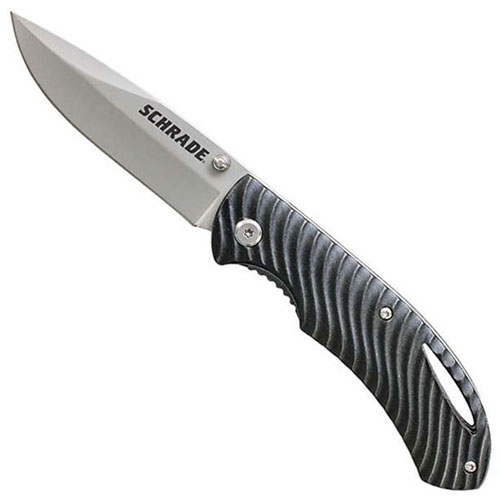 Schrade SCH220BK Black Aluminum Handle Drop Point Blade Folding Knife