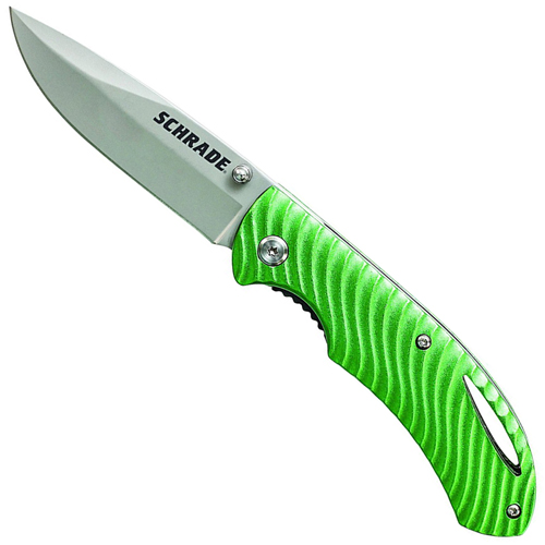 Schrade SCH220GR Green Aluminum Handle Drop Point Blade Folding Knife