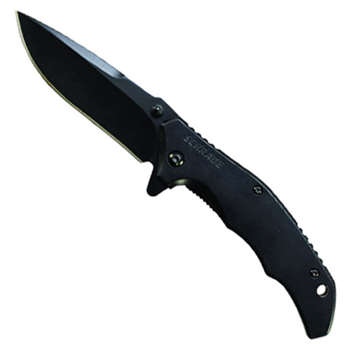 Schrade SCH309 Black Drop Point Blade Steel Handle Folding Knife