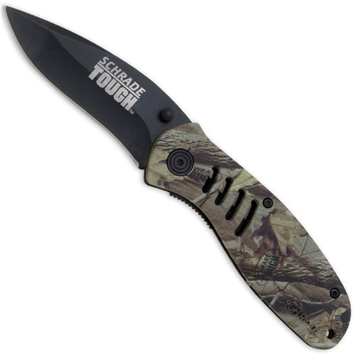 Schrade 3 Inches Black Blade Camo Anodized Aluminum Handle With Clip