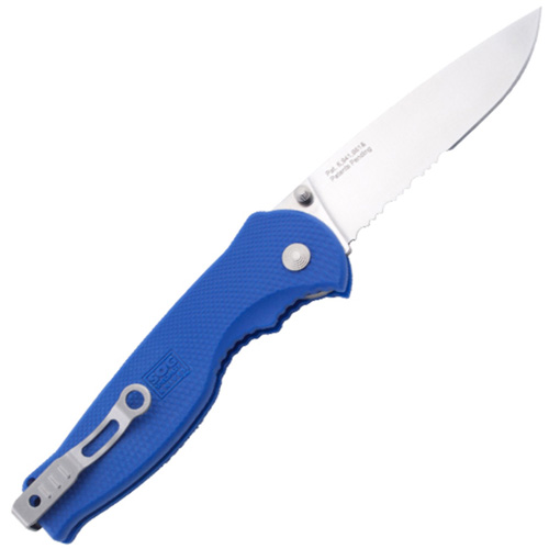 SOG Blue Handle Flash II Knife With Partially Serrated Blade