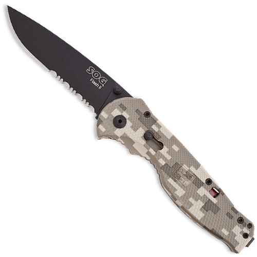 SOG Black Tini Flash II Knife With Digi Camo And Half Serrated Blade