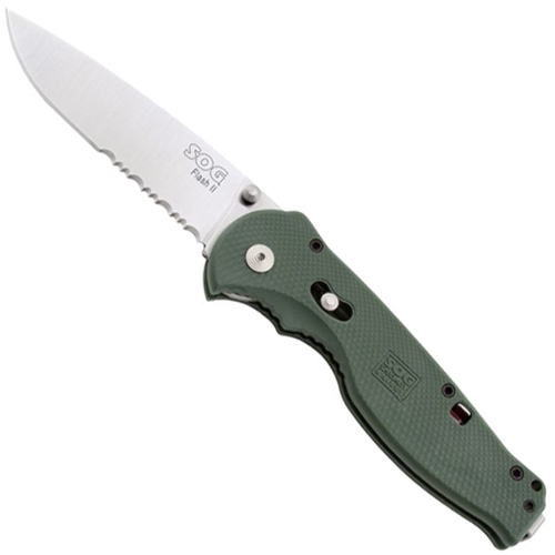 SOG Green Handle Flash II Knife With Partially Serrated Blade