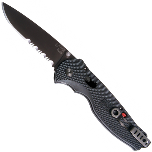 SOG Partially Serrated Flash II Knife With Black Tini Blade And Aluminum Handle