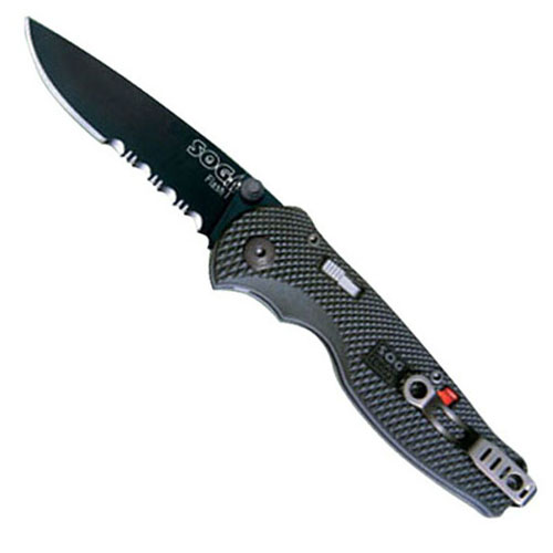 SOG Black Tini Partially Serrated Flash I Knife