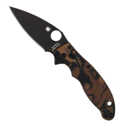 Spyderco Black and Brown Burled G10 Handle 0.13 Inch Thick Folding Knife