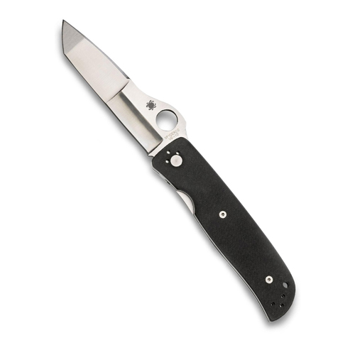 Spyderco Double Bevel G-10 Satin Plain Black Folding Knife
